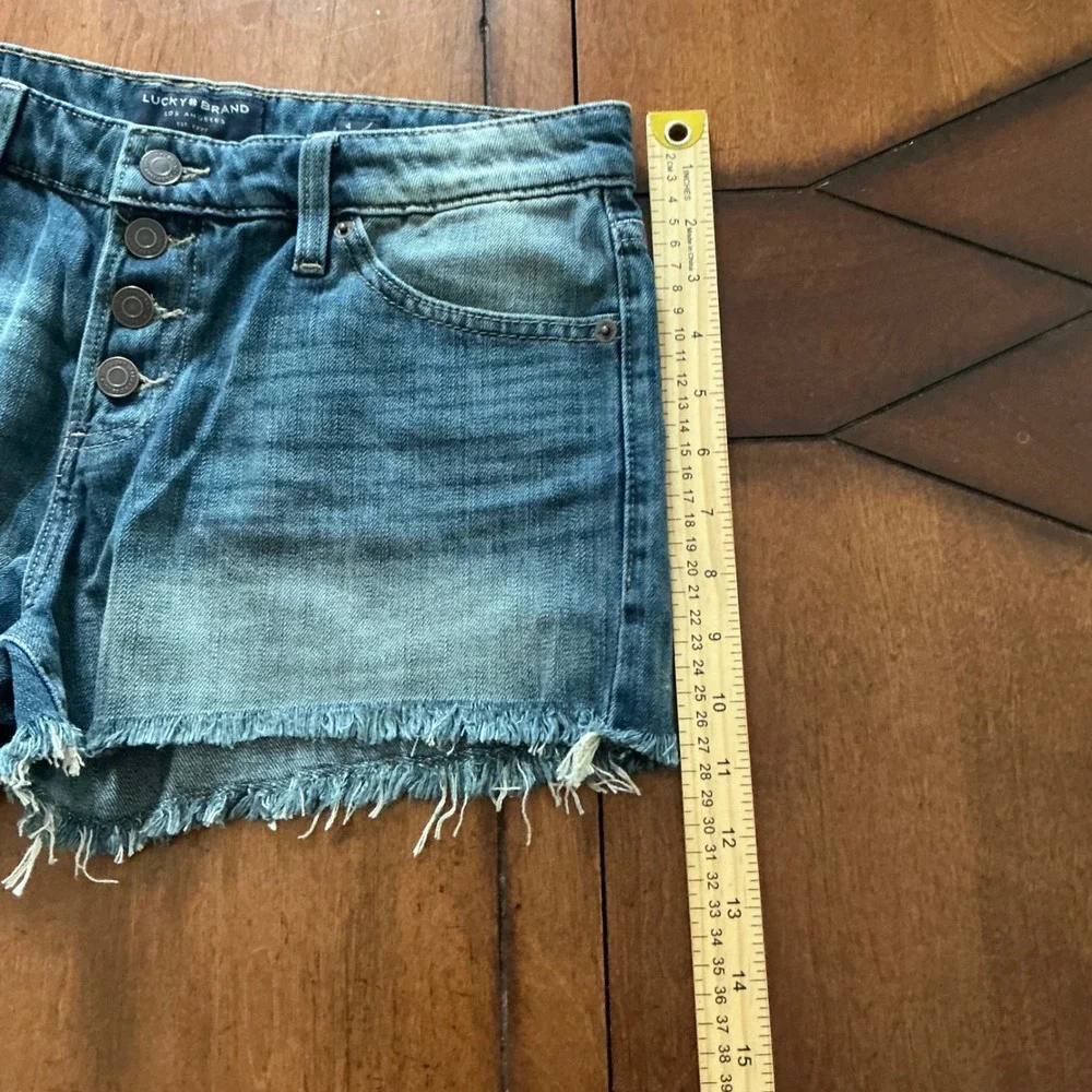 Lucky Brand The Cut Off Denim Shorts Blue Button Fly Raw Hem Womens Size‎ 4 27